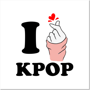 i love kpop finger heart black Posters and Art